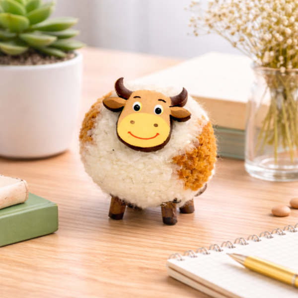 Handcrafted White Brown Cow Fridge Magnet