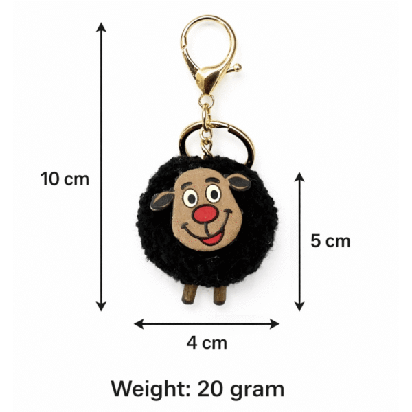Cute black sheep keychain with measurements Handcrafted Black Sheep Keychain Bag Charm