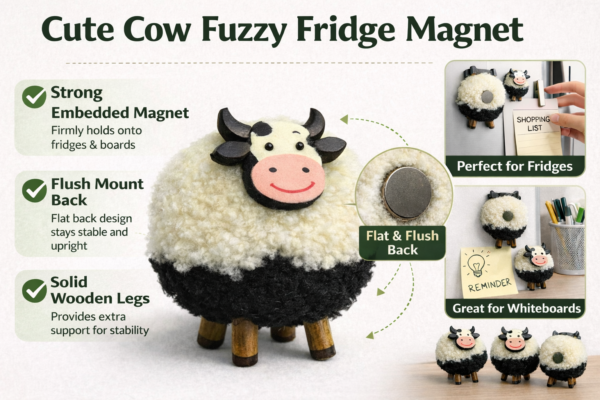 Handcrafted Black White Cow Fridge Magnet