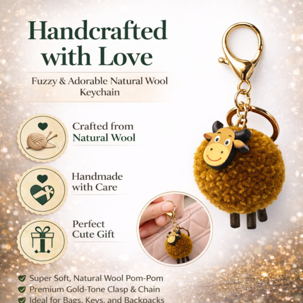 Handcrafted Brown Cow Keychain Bag Charm