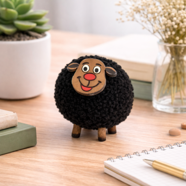 Decorative sheep figurine on wood Handcrafted Black Sheep Fridge Magnet