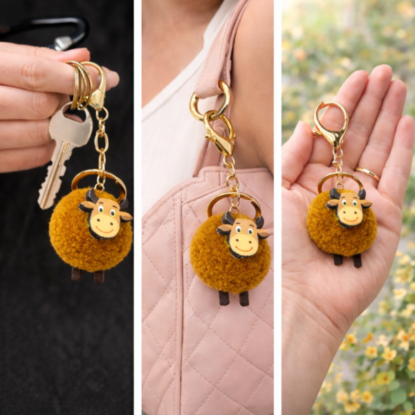Handcrafted Brown Cow Keychain Bag Charm