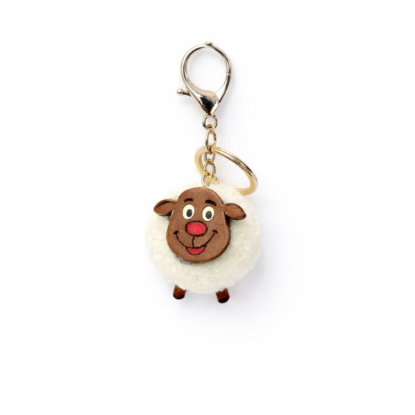 Fluffy sheep keychain on white background Handcrafted White Sheep Keychain | Decorative Bag Charm