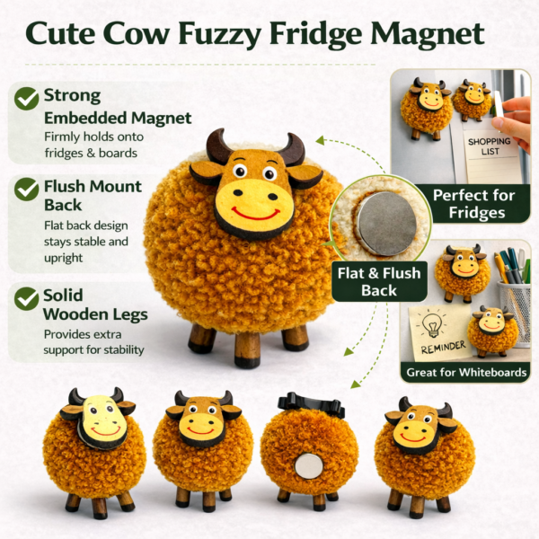 Functionality Picture Handcrafted Brown Cow Fridge Magnet