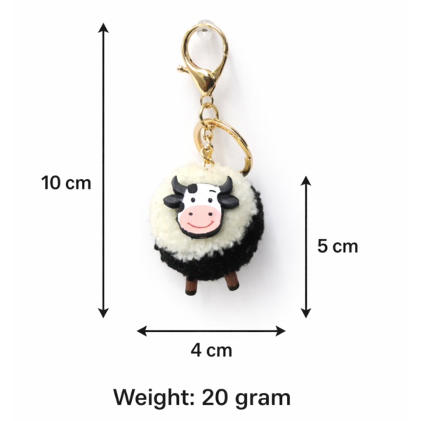 Handcrafted Black White Cow Keychain Bag Charm