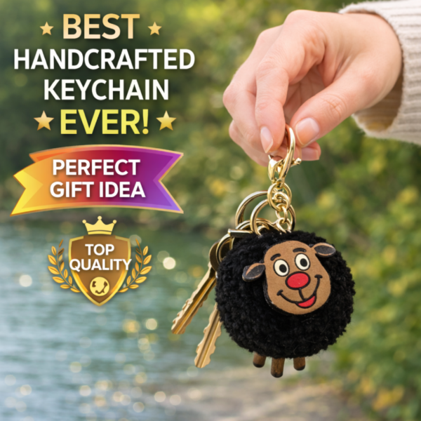 Perfect gift idea keychain close-up Handcrafted Black Sheep Keychain Bag Charm