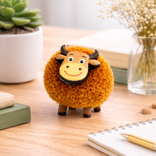 Quirky cow-sheep figurine with decor details Handcrafted Brown Cow Fridge Magnet
