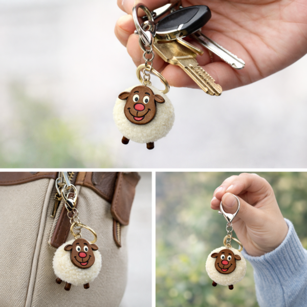 Sheep keychain in everyday use Handcrafted White Sheep Keychain Bag Charm