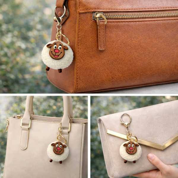 Sheep keychain on stylish bags Handcrafted White Sheep Keychain Bag Charm