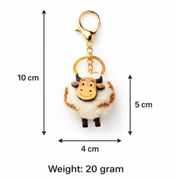 Handcrafted White Brown Cow Keychain Bag Charm