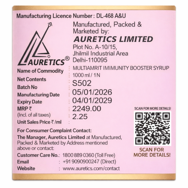Auretics immunity booster syrup label MultiAmmrit Ayurvedic Immunity Syrup 1000ml – Pack of 2 Bottles