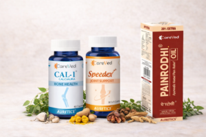 Ayurvedic bone and joint care products including Cal-1 Bone Health capsules and Speedex Joint Support tablets and Painrodhi Pain Oil for pain management
