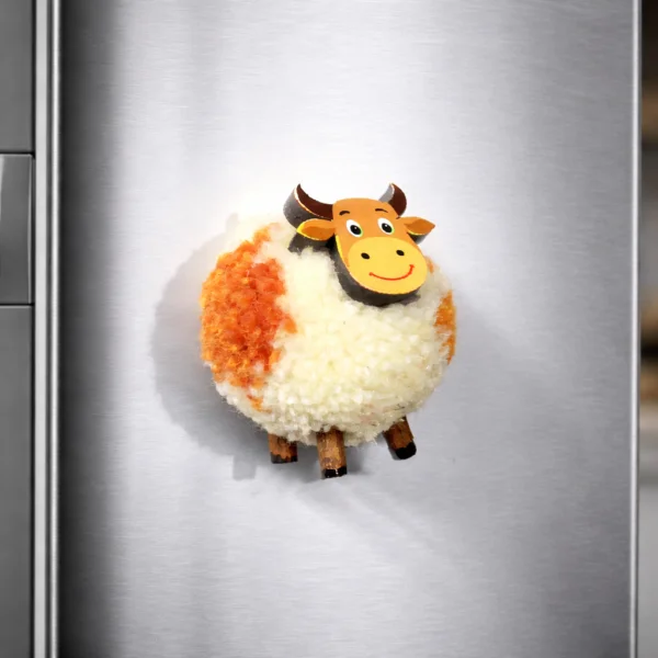 Handcrafted White Brown Cow Fridge Magnet