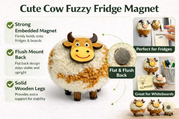 Handcrafted White Brown Cow Fridge Magnet